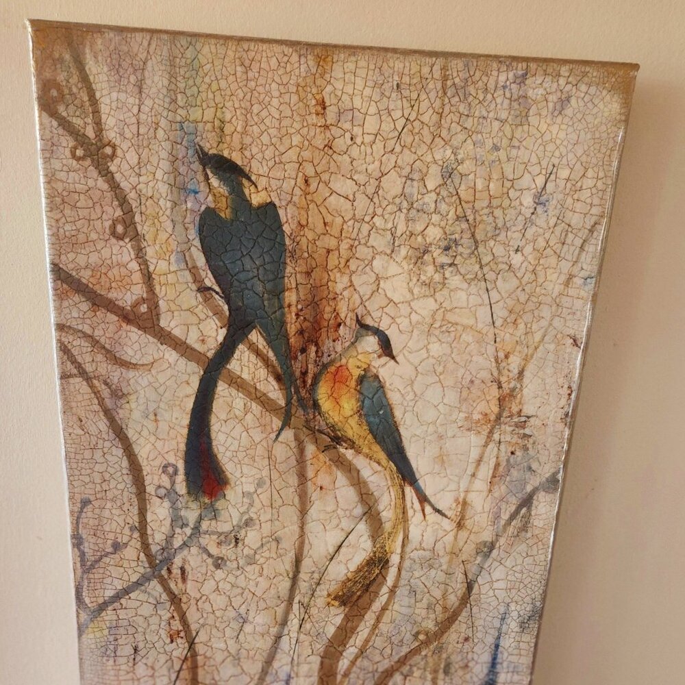 Designed to pay tribute to exquisite, hand-painted birds of a bygone era 2'x1'
